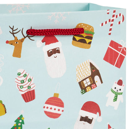 Hallmark Christmas Gift Bag Assortment (8 Holiday Bags; 3 Small 6", 3 Medium 9", 2 Large 13") Multicultural Santa Claus, Merry Happy Everything, Tacos, Donuts, Pizza, for Kids, Teachers, Foodies