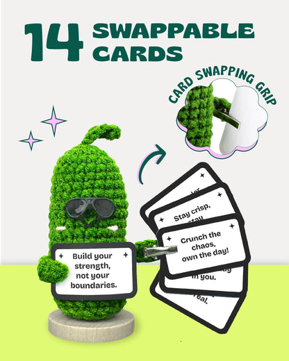 Emotional Support Pickle. Premium Handmade Crochet Plush. 15 Motivational Swappable Cards and Customizable QR Messages. Funny Gift. Perfec for Friends, Coworkers, Motivational Gift.