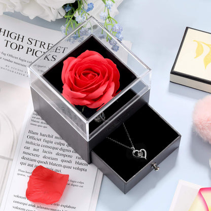 Hicarer Mother's Day Necklace Gift for Girlfriend Women I Love You in 100 Languages Projection Necklace Heart Pendant with Preserved Red Rose Flower in Box for Mom Mama Wife on Anniversary