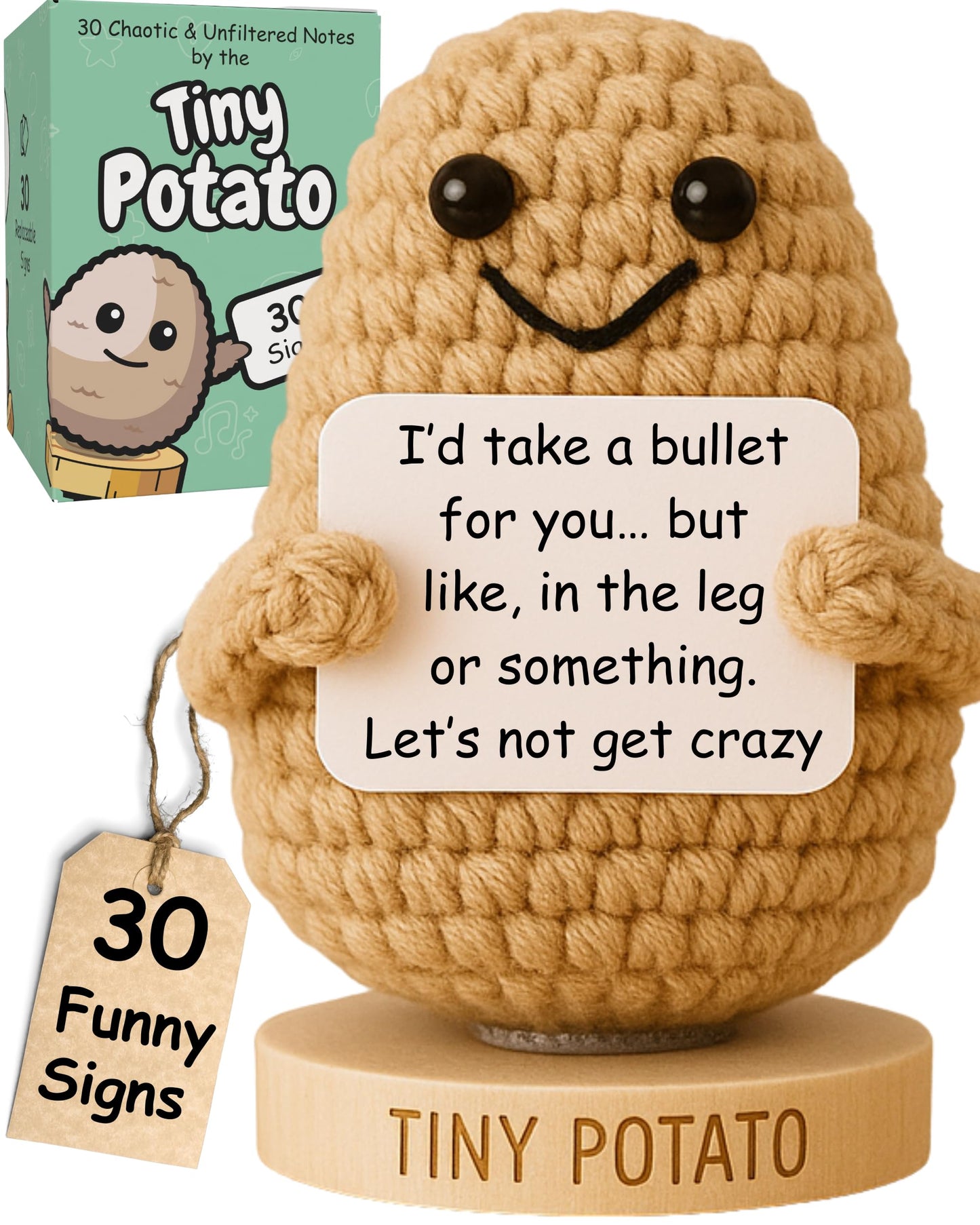 Funny Friendship Gift - Tiny Potato Crochet W/ 30 Sassy Messages for Women Friends Bestie BFF Coworker - Best Friend Birthday Gifts for Women, Sister Birthday, College Graduation Present Idea for Her