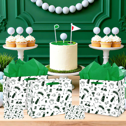 Wayyogh Golf Gift Bag for Boys & Men - Golf Theme Birthday Gift Wrapping Bag with Tissue Paper, Greeting Card, Decorations - Sports Party Favors - Green, 30 x 24 x 13.5cm
