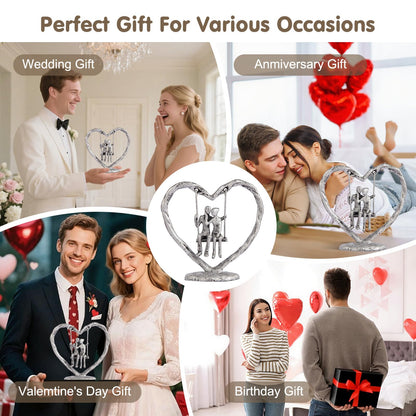 25th/Silver Anniversary Wedding Gifts for Wife/Her/Him,Valentine's Day/Birthday/Wedding Gifts for Couples,Heart Sculpture/Figurine,Handcrafted Antique Silver Metal Couple Statue Decor
