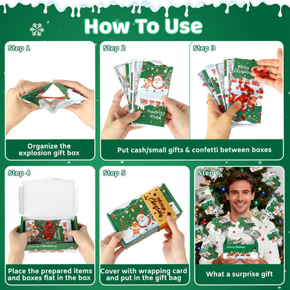 Sereliy Christmas Exploding Money Gift Boxes for Cash, 12 Pack Pop Up Surprise Money Box with Confetti, Merry Christmas Explosion Gift Box for Cash Giving, Fun Holiday Gifts Ideas for Kids Adults