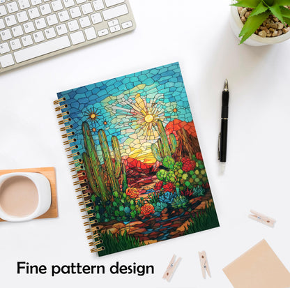 Country Western Southwestern Cactus Notebook, Cactus Journal, Colorful Arizona Desert Landscape Hardcover Spiral Notebooks 5.5x8.3 Inch