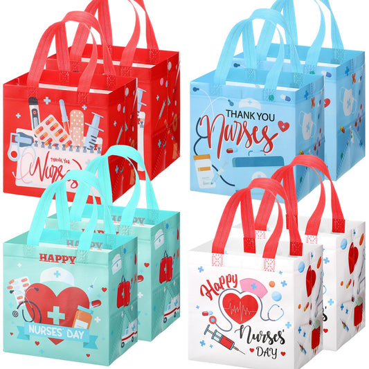 SiliFine 48 Pcs Nurse Appreciation Gifts Bags Thank You Nurses Non Woven Tote Medical Assistant Goodie Bags with Handles for Nurses' Day Party Supplies Graduation Decorations, 8 x 6 x 8 Inches