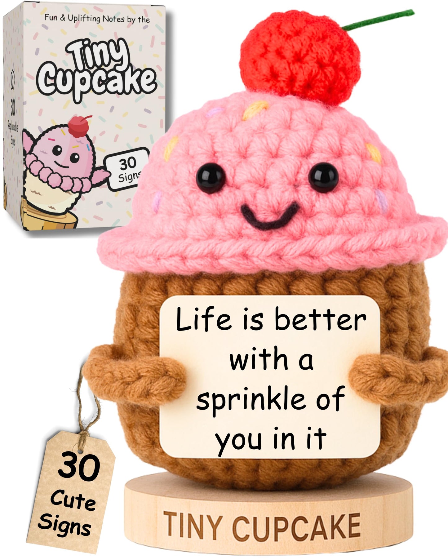 Emotional Support Gifts for Women - Positive Crochet Cupcake W/ 30 Uplifting Affirmation Cards | Birthday Gift for Women Friendship, Best Friend, Bestie, Teen Girls, Classmates, Daughter Birthday