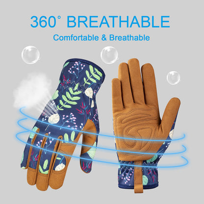Bamllum Leather Gardening Gloves for Women - Working Gloves for Weeding, Digging, Planting, Raking and Pruning