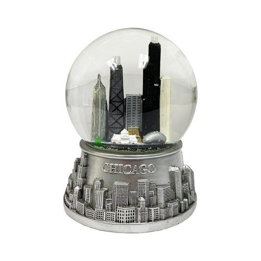 Musical Chicago Snow Globe - Water Globe - Pewter Look - 100mm