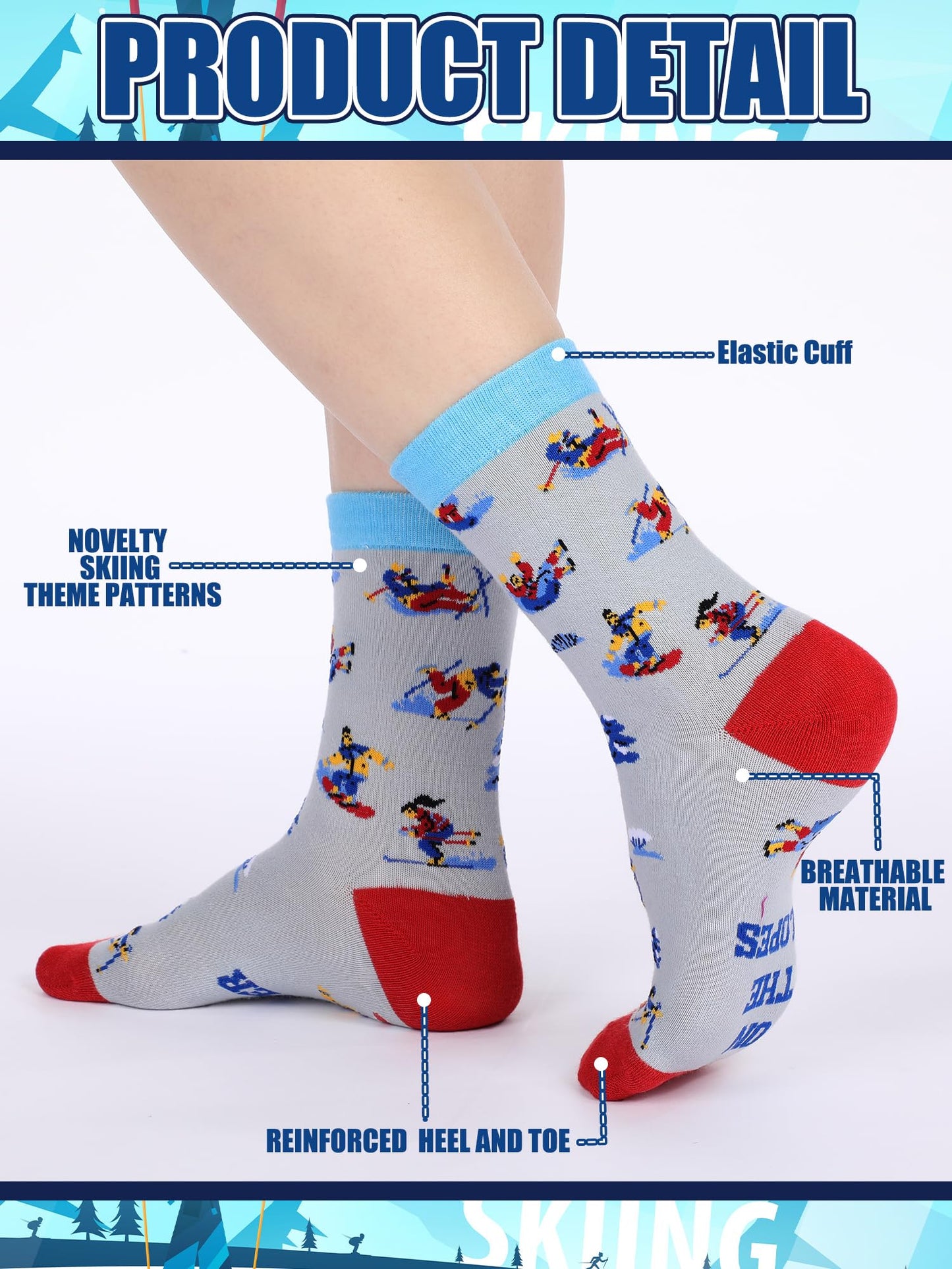 Maiteenly 10 Pairs Funny Ski Crew Socks for Women Adults - Novelty Snow Skiing Casual Socks Bulk Ski Accessories Gift for Women Men Skiers Snowboarding Lover