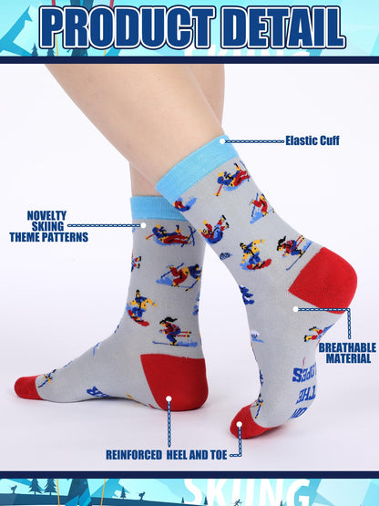 Maiteenly 10 Pairs Funny Ski Crew Socks for Women Adults - Novelty Snow Skiing Casual Socks Bulk Ski Accessories Gift for Women Men Skiers Snowboarding Lover
