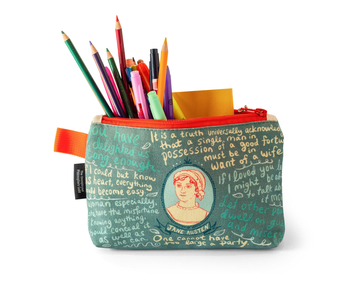 The Unemployed Philosophers Guild Jane Austen Bag - 9" Canvas Zipper Romance Themed Pouch for Pencils, Tools, Cosmetics, Toiletries and More