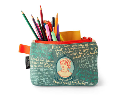 The Unemployed Philosophers Guild Jane Austen Bag - 9" Canvas Zipper Romance Themed Pouch for Pencils, Tools, Cosmetics, Toiletries and More