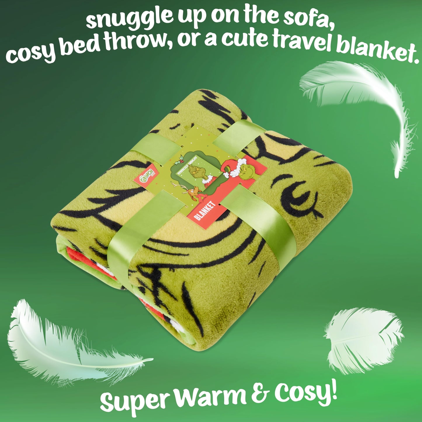 The Grinch Throw Blanket, Soft & Warm Fleece Christmas Blanket, Warm Lightweight & Fluffy Throw, Cozy Bedroom Accessories, Secret Santa Xmas Gifts (Green)