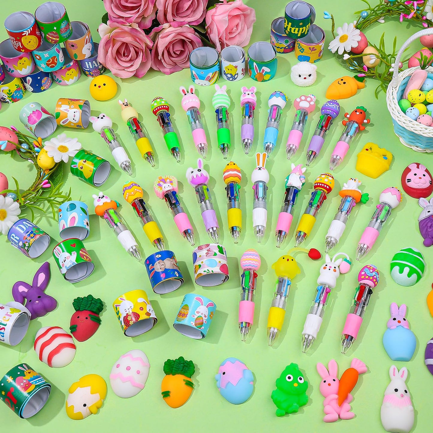 72 PCS Easter Classroom Gift Set with 24 Multi-Color Cute Pens and Mochi Squishy,Bulk Easter Day Gifts for Classroom Prizes Goodie Bag Stuffers Party Favors Supplies.