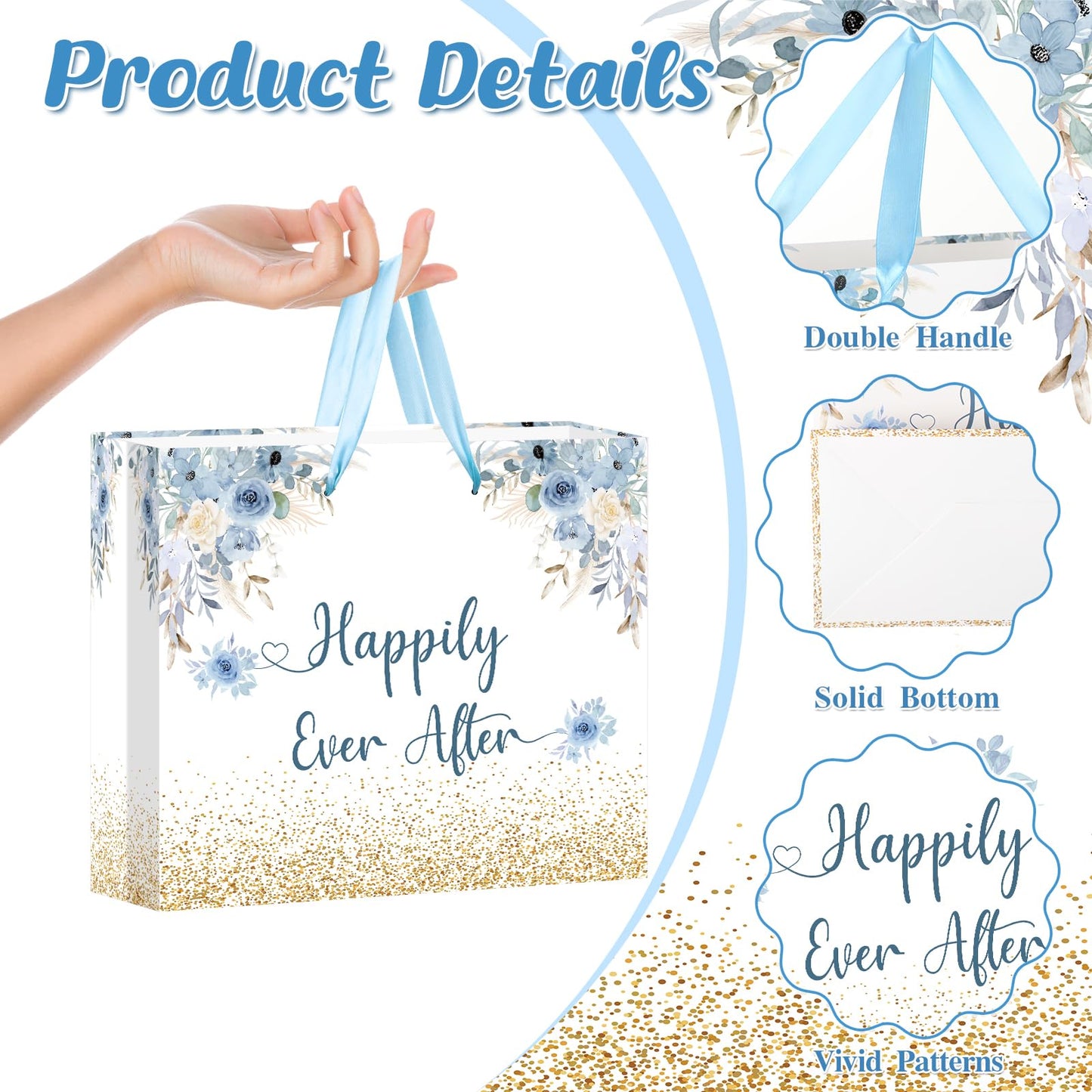 Wedding Gift Bag Bridal Shower Gift Bag with Tissue Paper and Card Engagement Bride to Be Paper Bags Happily Ever Life Wedding Wrapping Paper for Bride to Be Engage Bachelorette Party Supplies Decor