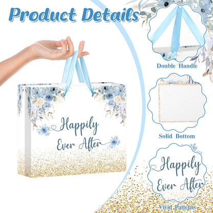 Wedding Gift Bag Bridal Shower Gift Bag with Tissue Paper and Card Engagement Bride to Be Paper Bags Happily Ever Life Wedding Wrapping Paper for Bride to Be Engage Bachelorette Party Supplies Decor