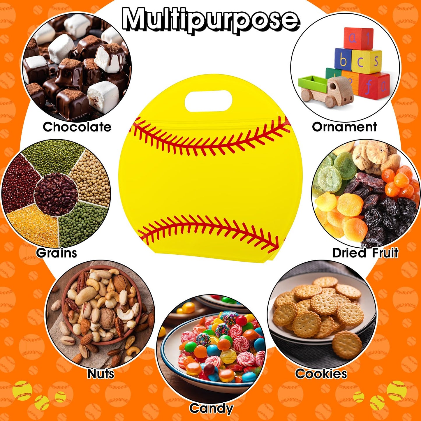 24pcs Softball Goodie Bags with Handles Reusable Sealed Snack Bags, Stand-up Bottom Treat Bags for Softball Coach Sport Team Men Women and Softball Mom, Party Favor Birthday Gifts Candy Bags Supplies