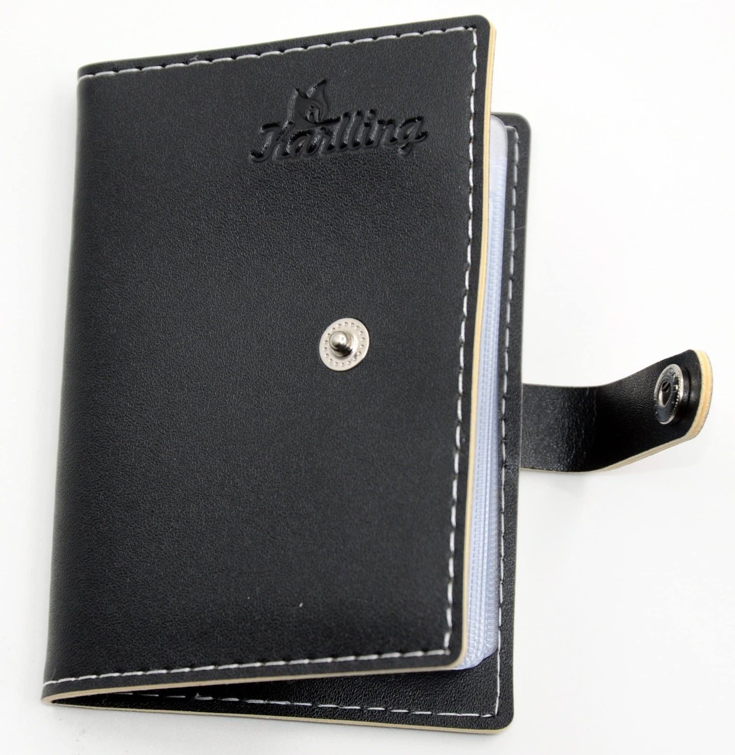 Karlling credit card holder, credit card wallet for women/man soft leather business card holder card case organizer bag with 20 card sleeves inside(Black)