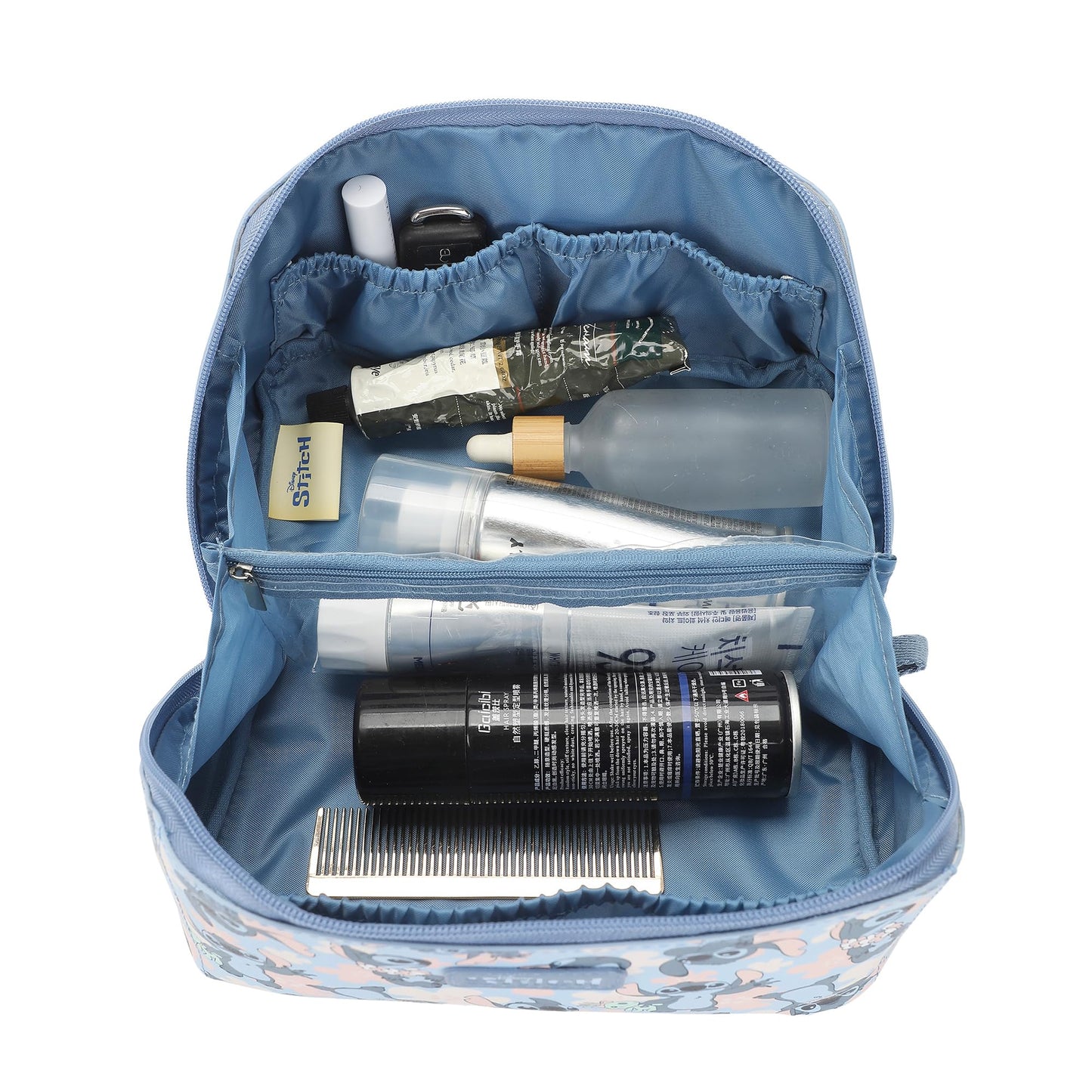 Bioworld Disney Stitch Poses All-Over Print 9" Blue Cosmetic Bag