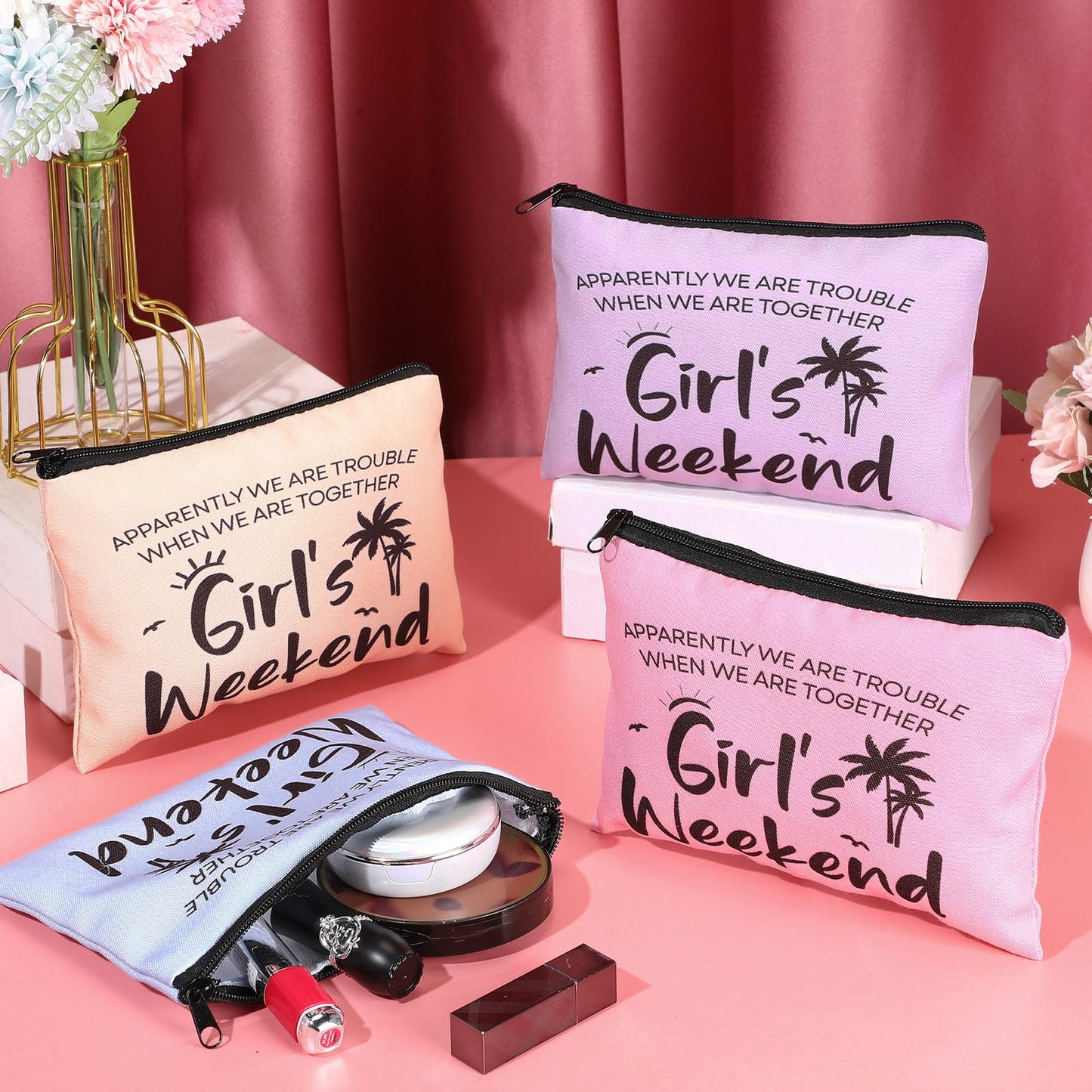 Paterr 8 Pcs Girls Weekend Trip Gifts for Women 4 Makeup Bags 4 Tote Bags Galentine Summer Vacation Bestie Friendship Favors(Weekend,Stylish Color)