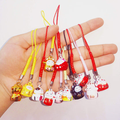 EatingBiting 12PCS Random Fortune Lucky Japanese Beckoning Cat Maneki Neko Keyring Keychain Key Rings, Fengshui Fortune Lucky Cat Kitty Key Chains Keyrings Keychain good health mascot Avoid evil
