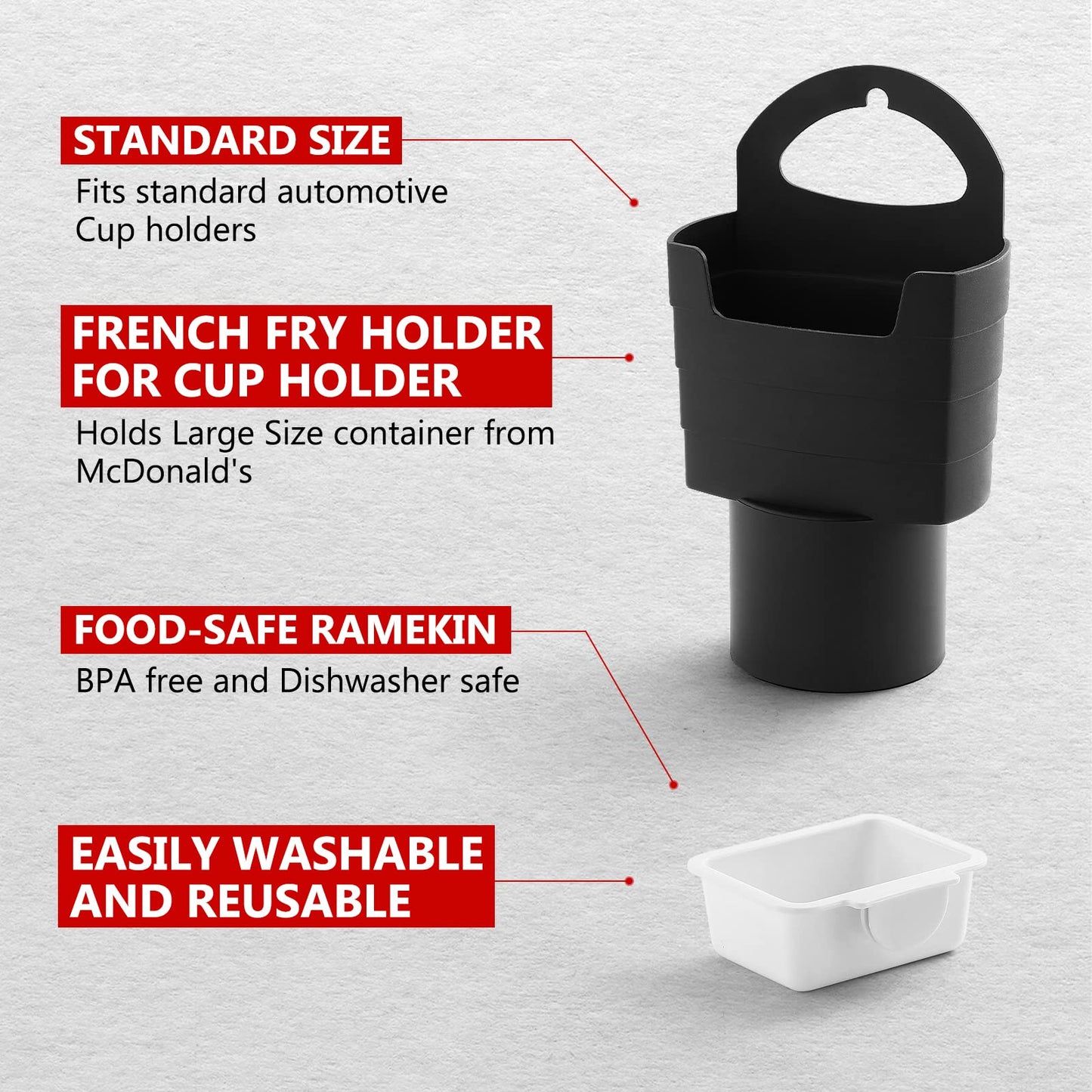 French Fry Holder and Sauce Holder Set for Car, Funny Useful White Elephant Gift Idea for Adults, Stocking Stuffer for Men and Women (1)