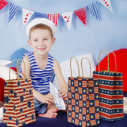 AnyDesign 16Pcs Patriotic 4th of July Paper Gift bags with Handle American Flag Star Stripe Party Favor Bags Candy Goodie Treat Bag for 250th Anniversary Independence Day, 5.9 x 8.3 x 3.1 In