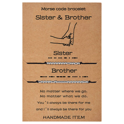 Ldurian Morse Code Bracelet, Dad Mom Brother Sister Daughter Son Friend Morse Code Bracelets, Adjustable String Matching Beads Secret Message Jewelry