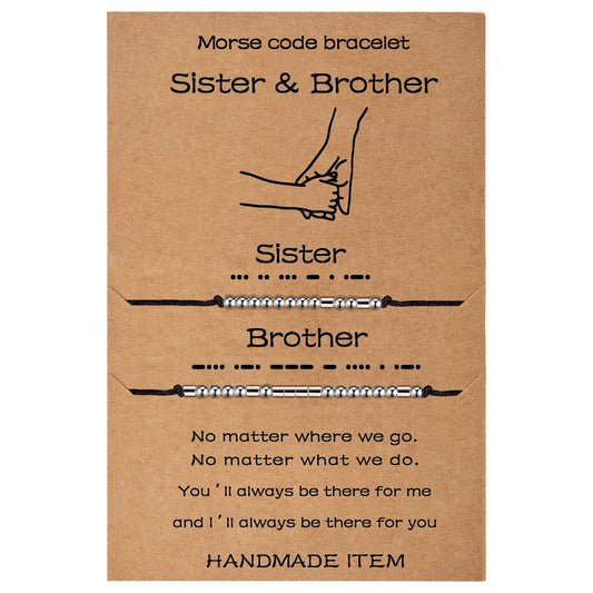 Ldurian Morse Code Bracelet, Dad Mom Brother Sister Daughter Son Friend Morse Code Bracelets, Adjustable String Matching Beads Secret Message Jewelry
