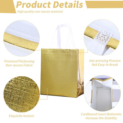 Glossy Gold Gift Bags with Handle 20-Pack,Reusable Non-woven Party Favor Bags with Sturdy Base for Birthday Wedding Easter,8.27x9.84x4.72 Inches (Gold, X-Small)