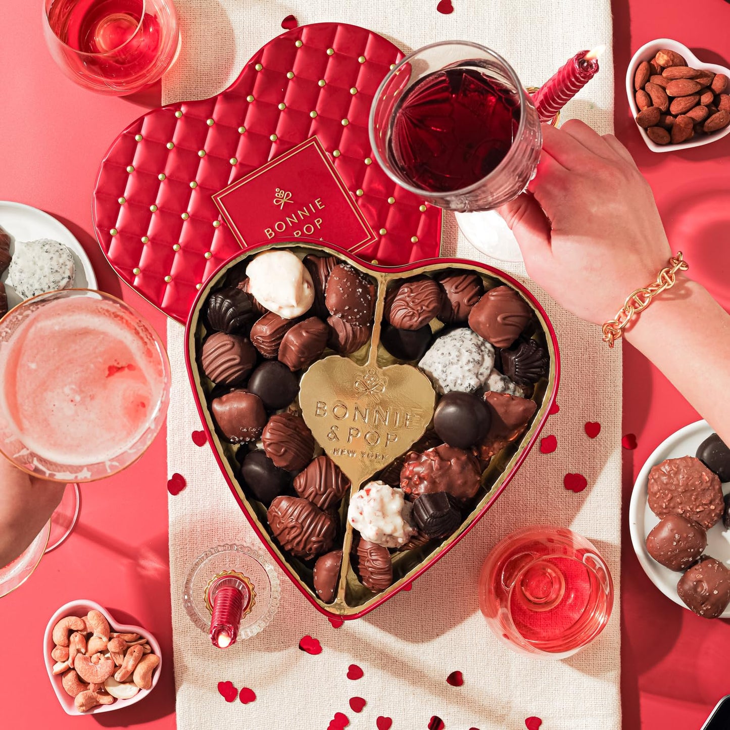 Chocolate Gift Basket | Heart Shaped Gift Present for Her, Mother, Mom, Wife, Spouse with Assorted Milk Chocolate Truffles | Bonnie and Pop