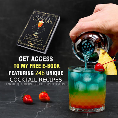 EVERYDAY COCKTAIL - Professional Glass Cocktail Shaker 14 oz, Martini Shaker with Recipes and Measurements, Built-in Strainer and Leakproof Seal, Clear Bar Tool for Margaritas, Martinis
