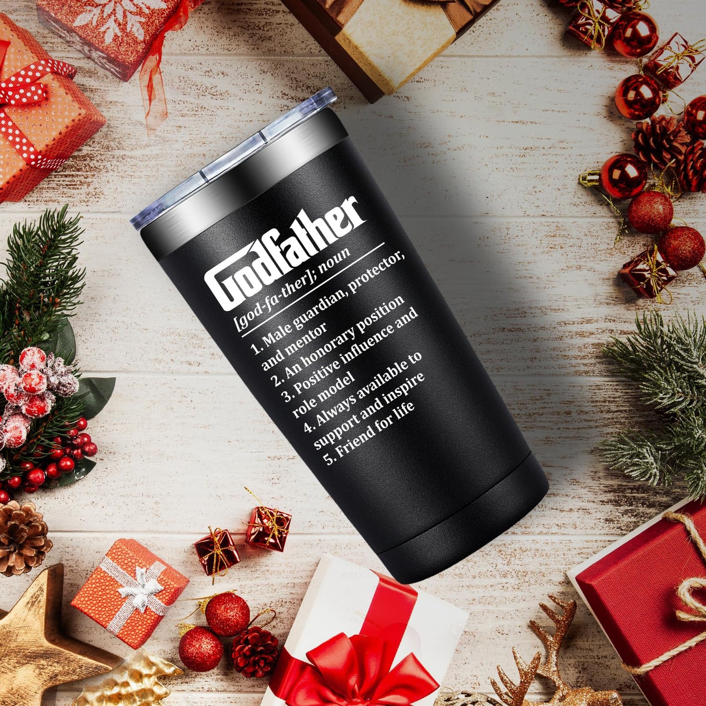 BIRGILT Godfather Gift - Godfather Proposal Gifts - Best God Father Gifts for Men - Christmas, Fathers Day Gift for God Father - 20oz Stainless Steel Tumbler Cup