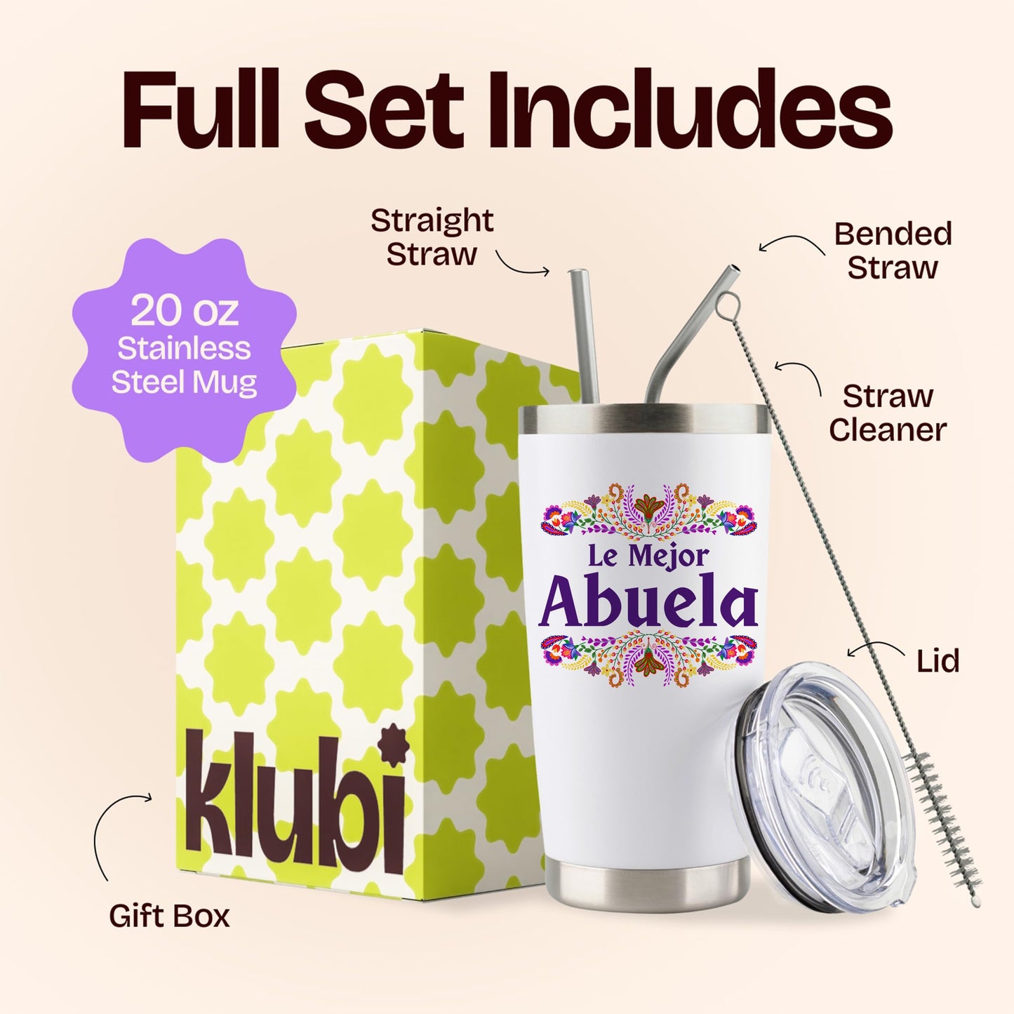 KLUBI Abuela Gifts - Le Mejor Abuela Coffee Cup 20oz Stainless Steel Tumbler, Regalos Para Abuela, Abuela Birthday Gifts, Abuela Cup, Gifts for Abuela, Spanish Grandma
