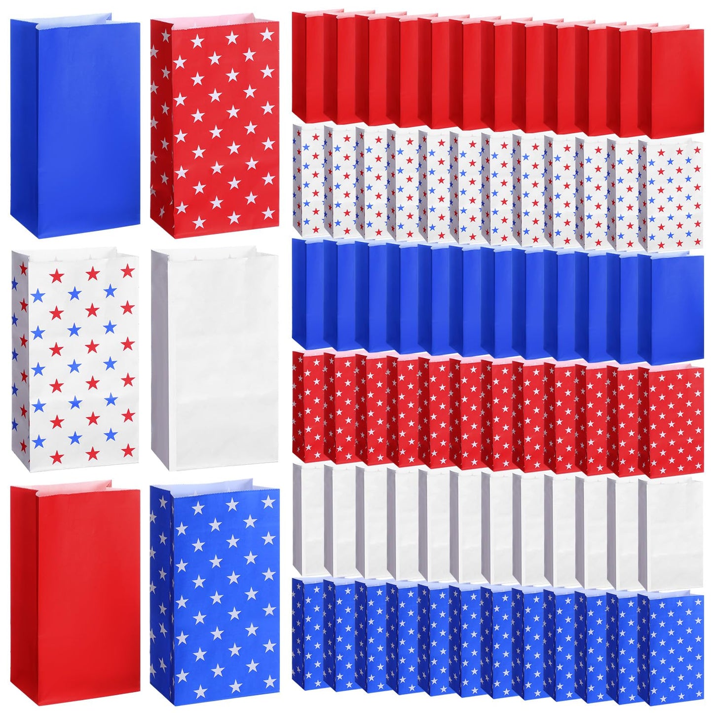 Sweetude 72 Pack Patriotic Treat Bags 4th of July Candy Bags American Flags Party Favor Bag Red White Blue Paper Gift Bag for Patriotic Party Favors Independence Day Supplies Memorial Gift Wrap