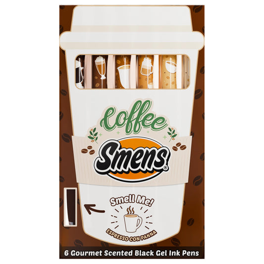 Scentco Coffee Smens - Gourmet Coffee-Scented Gel Pens, Black Ink, Medium Point, 6Pack Variety Set