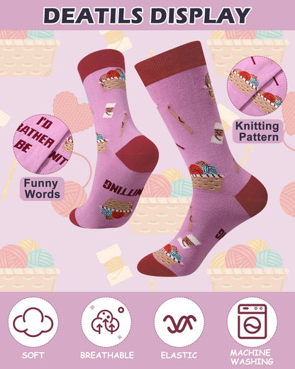 Liitrsh 6 Pairs Funny Crochet Socks for Women Novelty Knitting Socks Mother's Day Gifts for Crochet Lovers Her Mom Grandma