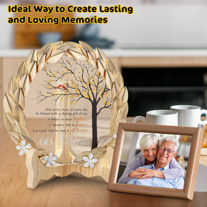60th Anniversary Wedding Gifts Crystal Plate with Gold Leaf Wreath - 60 Years Anniversary Wedding Unique Gifts Ideas for Parents Couple - Cardinal Style