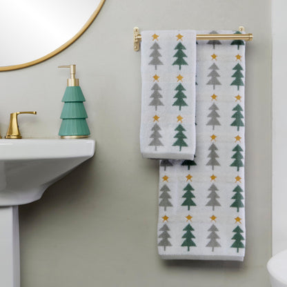 SKL Home Christmas/Winter Multi Trees 100% Cotton Premium 2-Piece Hand Towel Set, 500 GSM, Reversible Jacquard, Soft & Absorbent, Decorative for Bath/Kitchen/Bar, Multi