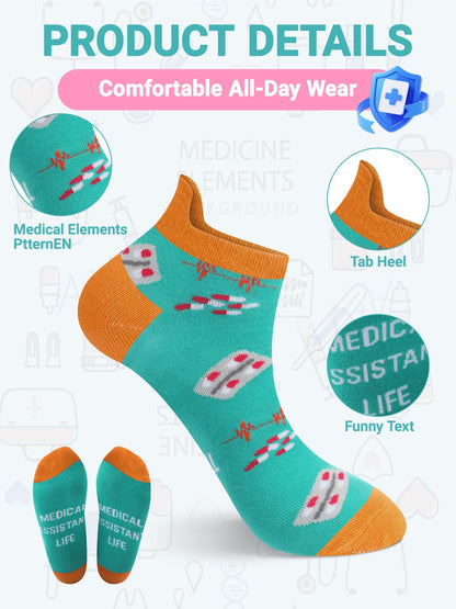 Newcotte 10 Pairs Medical Assistant Socks for Women Men Nurse Week Gifts Funny Cotton Ankle Socks for Medical Assistant Ma Healthcare Worker Cna Nurse Week Party Favors