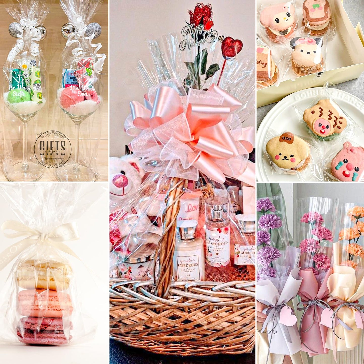 Vanhench 16 in×100 ft (1200") Clear Cellophane Wrap Roll 3Mil Thick for Gift Basket Treats Goodie Bag Bouquet Flower Wrapping, Clear Plastic Wrap for Mothers Day Birthday Gifts Wrapping