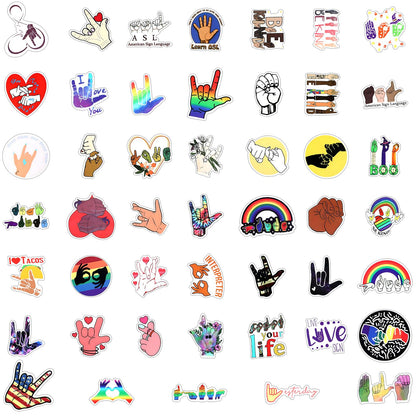 Affrolling 136 Pcs Sign Language Gift Set Including 36 Pcs Sign Language Pencils and 100 Pcs ASL Waterproof Stickers PVC American Sign Language Stickers Incentive Gift for Learning Sign Language