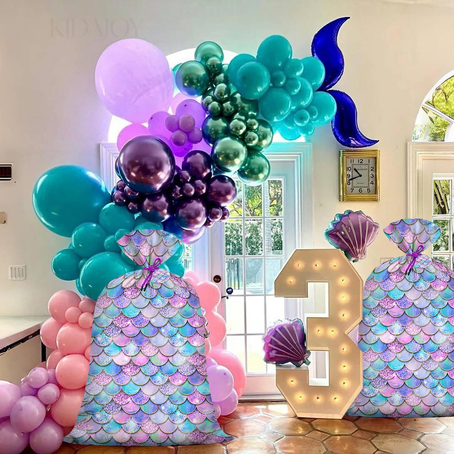 KIDAJOY 1 Pcs Extra Large Plastic Gift Bags Mermaid Rainbow 56"x 36" Jumbo Gift Bags for Baby Girls Mermaid Themed Birthday Party Favors Supplies