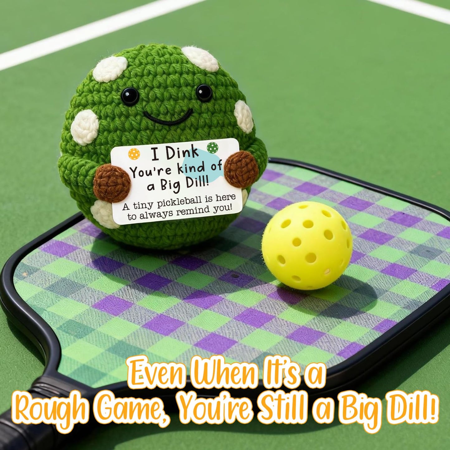 Positive Crochet Pickleball Gifts for Women Men - Inspirational Support Gift for Friends Coach Team Coworker Teenage Boss, Handmade Crochet Pickleball - Funny Pickle Gift for Her Him