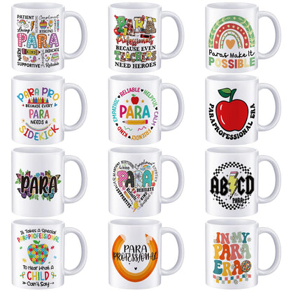 Didaey 12 Pcs Teacher Gifts Mugs Bulk, End of Year Gift for Teacher Para Paraprofessional Mug 12 oz Coffee Mugs Thank You for Grad Paraeducators, Staff