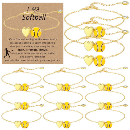 Tondiamo 12 Sets Baseball Volleyball Softball Soccer Tennis Bracelet for Women Dainty Gold Plated Heart Bracelets Sport Lovers Gifts with Inspirational Cards Sports Jewelry Gifts