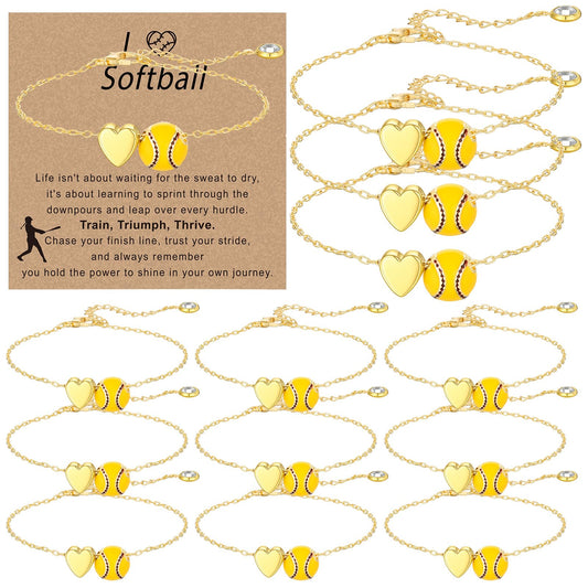 Tondiamo 12 Sets Baseball Volleyball Softball Soccer Tennis Bracelet for Women Dainty Gold Plated Heart Bracelets Sport Lovers Gifts with Inspirational Cards Sports Jewelry Gifts