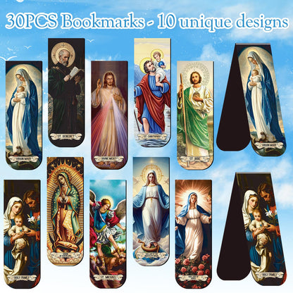 Wxiben Catholic Magnetic Bookmarks Gifts - 30 Pcs Christian Religious Book Mark Magnets Catholic Saints Magnetic Bookmark Jesus Virgin Mary Book Markers Page Clip for Women Men Sunday School Gift
