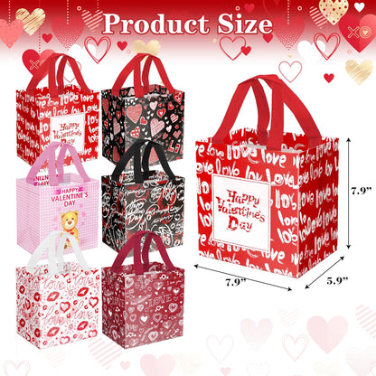 JWSCYSY 12Pack Happy Valentine's Day Reusable Tote Bags, Non-Woven Valentines Gift Bags with Handles for Valentine Party Favor, Gift Wrapping.
