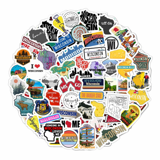 BulbaCraft Wisconsin Stickers for Water Bottle and Laptop - Wisconsin Party Supplies & Decorations, Waterproof Vinyl Decals, State Pride and Icon Stickers, Gifts for Women & Men